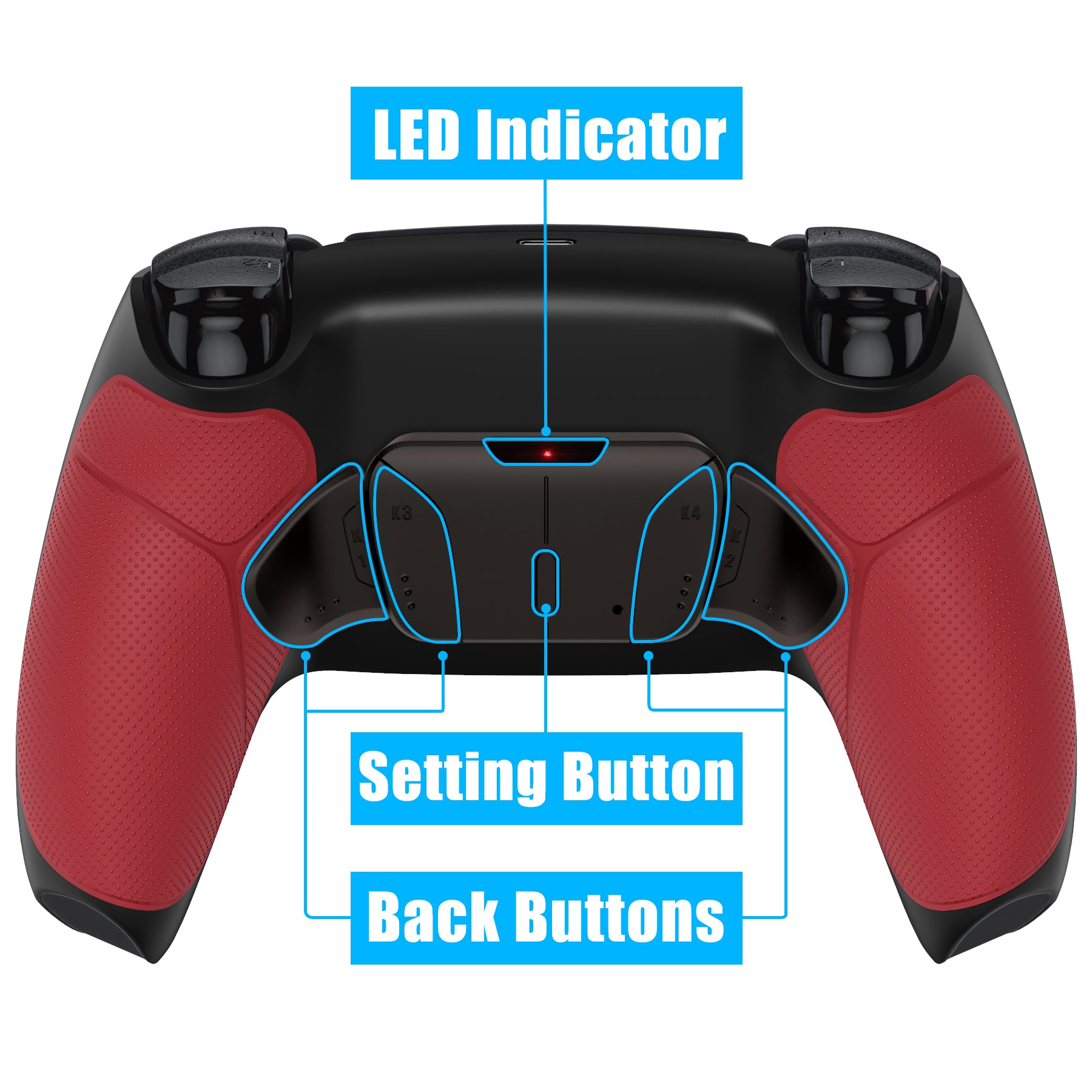 eXtremeRate Retail Rubberized Red Remappable Real Metal Buttons (RMB) Version RISE4 Remap Kit for PS5 Controller BDM 010 & BDM 020, Upgrade Board & Redesigned Back Shell & 4 Back Buttons for PS5 Controller - YPFJ7004