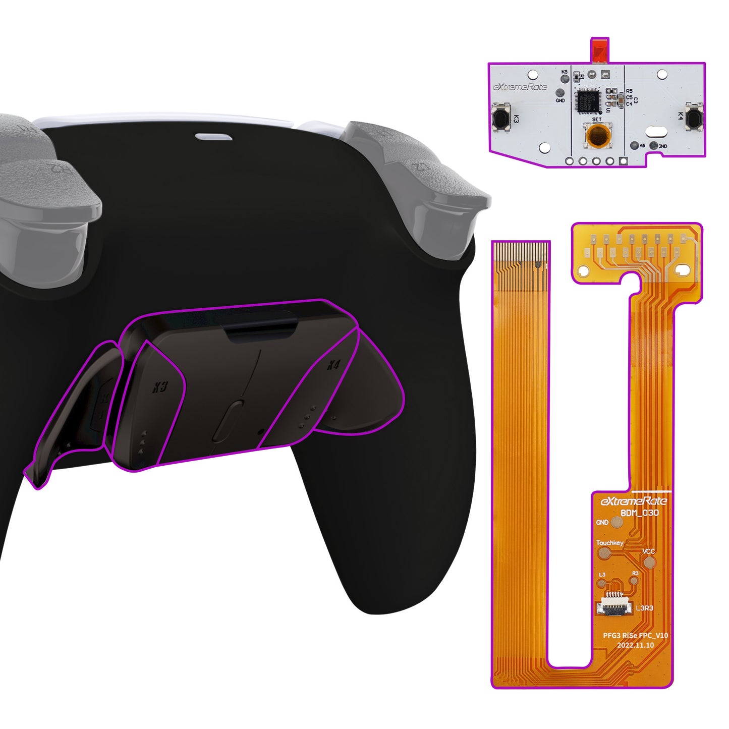eXtremeRate Retail Black Remappable Real Metal Buttons (RMB) Version RISE4 Remap Kit for PS5 Controller BDM-030, Upgrade Board & Redesigned Back Shell & 4 Back Buttons for PS5 Controller - YPFJ7005G3