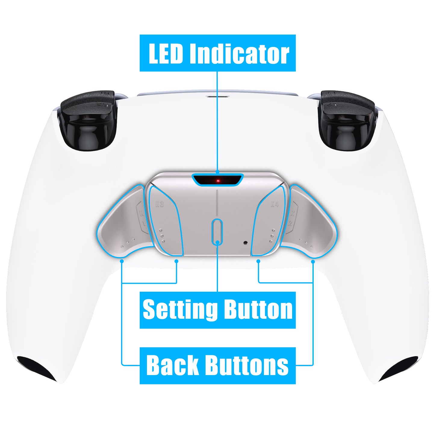 eXtremeRate Retail White Remappable Real Metal Buttons (RMB) Version RISE4 Remap Kit for PS5 Controller BDM 010 & BDM 020, Upgrade Board & Redesigned Back Shell & 4 Back Buttons for PS5 Controller - YPFJ7008