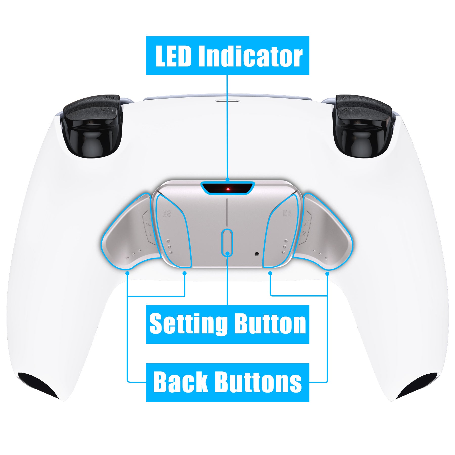 eXtremeRate Retail White Remappable Real Metal Buttons (RMB) Version RISE4 Remap Kit for PS5 Controller BDM 010 & BDM 020, Upgrade Board & Redesigned Back Shell & 4 Back Buttons for PS5 Controller - YPFJ7008