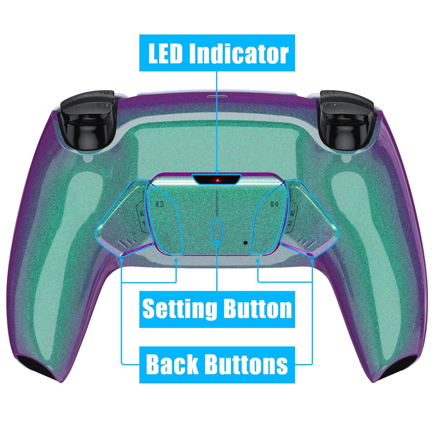 eXtremeRate Retail Chameleon Green Purple Remappable RISE 4.0 Remap Kit for ps5 Controller BDM 010 & BDM 020, Upgrade Board & Redesigned Back Shell & 4 Back Buttons for ps5 Controller - Controller NOT Included - YPFP3009