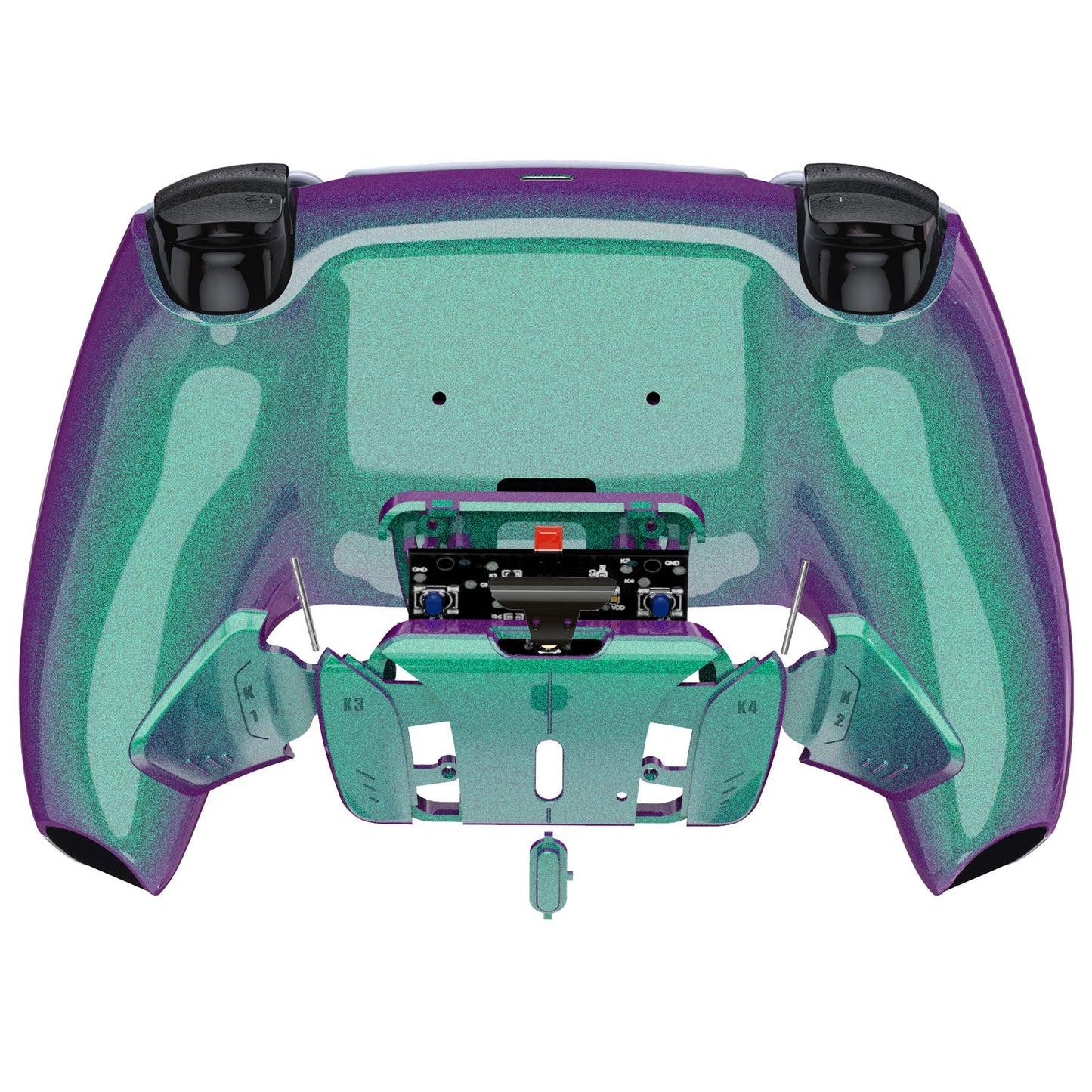 eXtremeRate Retail Chameleon Green Purple Remappable RISE 4.0 Remap Kit for ps5 Controller BDM 010 & BDM 020, Upgrade Board & Redesigned Back Shell & 4 Back Buttons for ps5 Controller - Controller NOT Included - YPFP3009