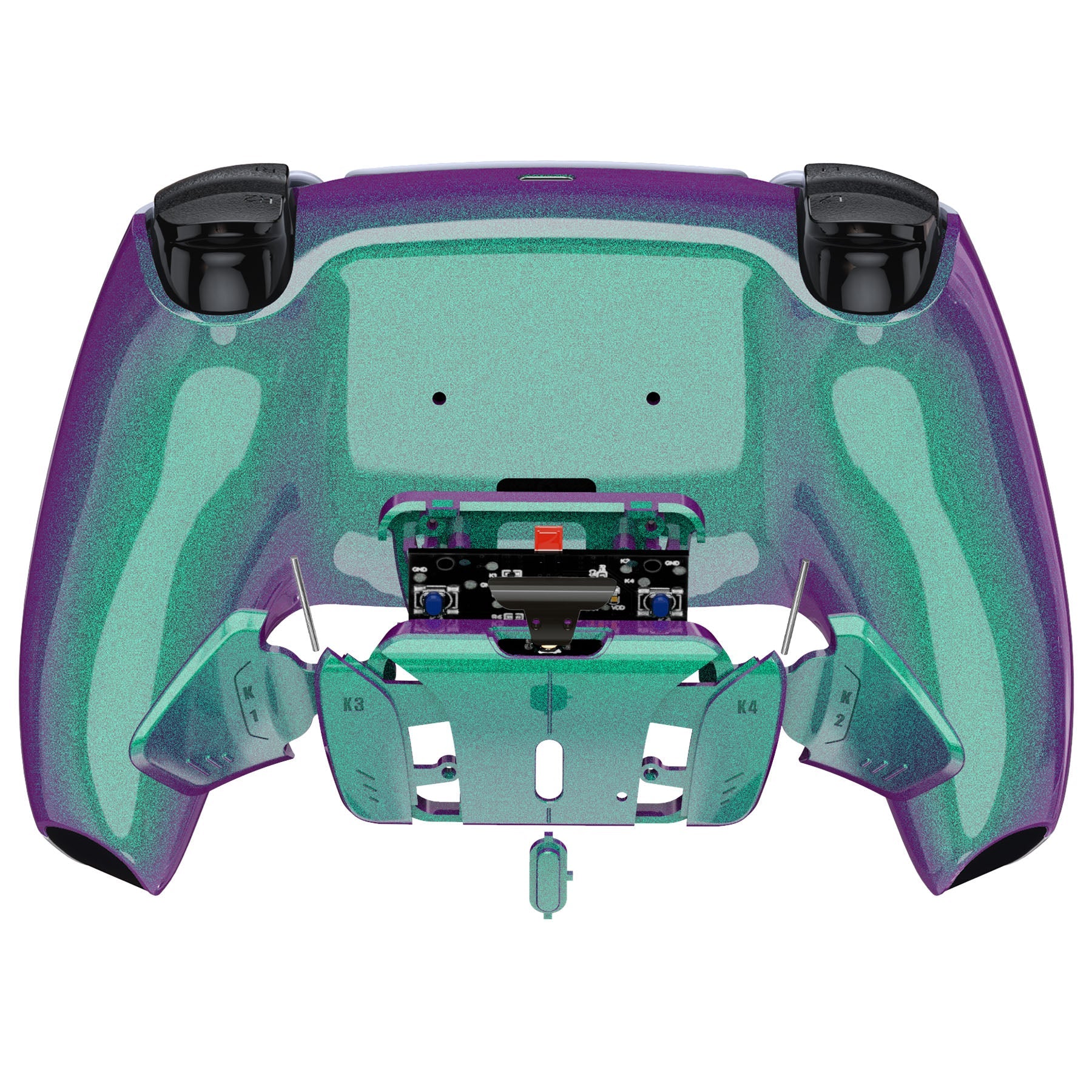 eXtremeRate Retail Chameleon Green Purple Remappable RISE 4.0 Remap Kit for ps5 Controller BDM 010 & BDM 020, Upgrade Board & Redesigned Back Shell & 4 Back Buttons for ps5 Controller - Controller NOT Included - YPFP3009