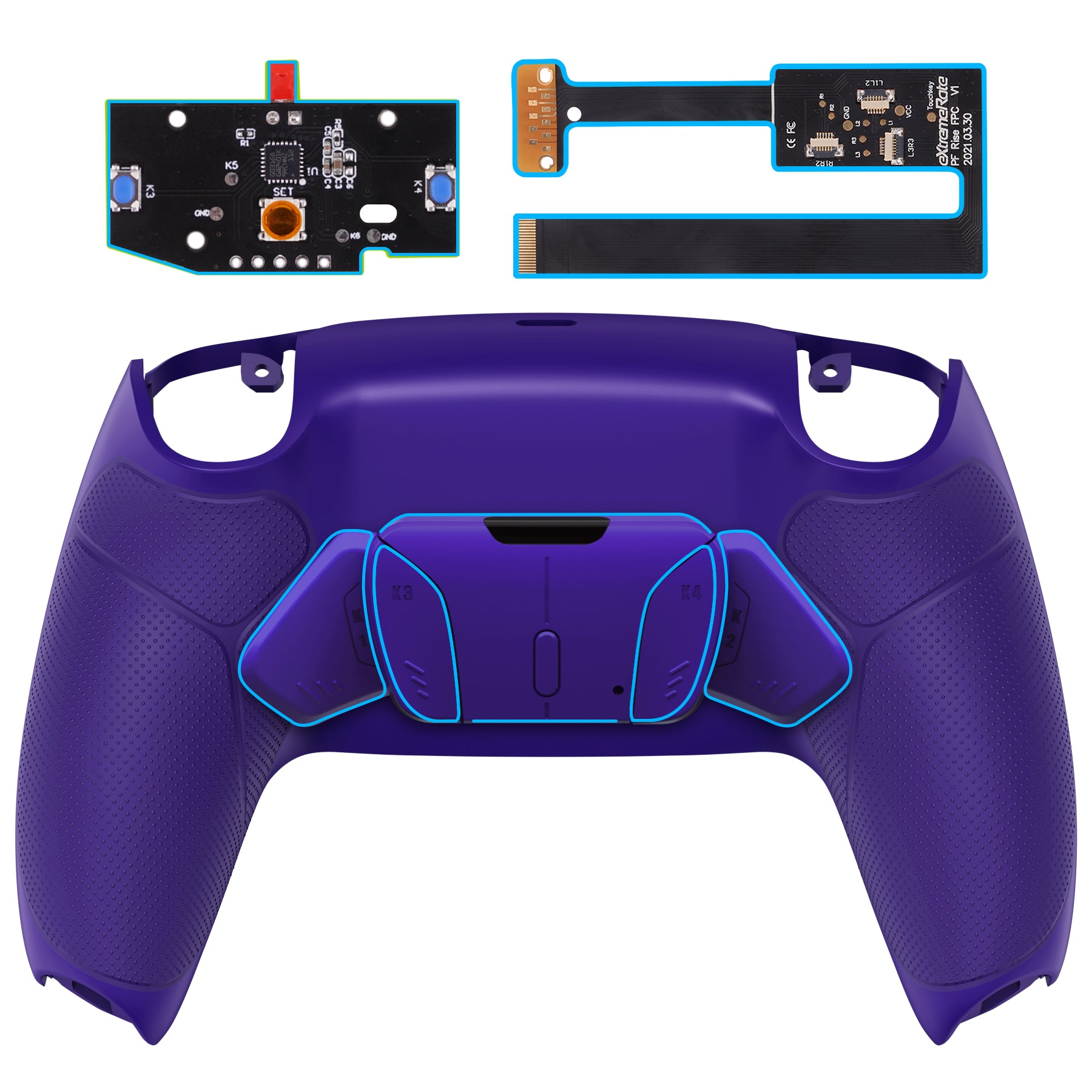 eXtremeRate Retail Galactic Purple Rubberized Grip Remappable RISE 4.0 Remap Kit for PS5 Controller BDM 010 & BDM 020, Upgrade Board & Redesigned Back Shell & 4 Back Buttons for PS5 Controller - Controller NOT Included - YPFU6007