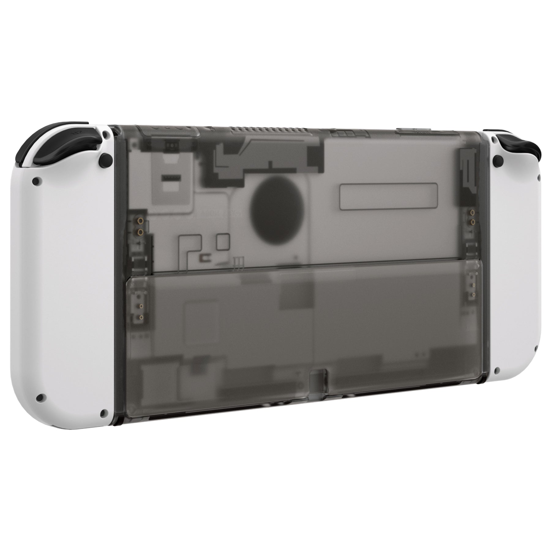 eXtremeRate Retail Clear Black Console Back Plate DIY Replacement Housing Shell Case with Kickstand for Nintendo Switch OLED – Console and Joycon NOT Included - ZNSOM5005