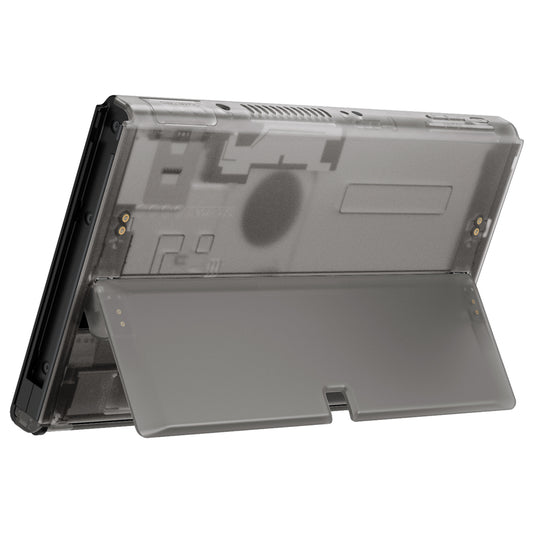 eXtremeRate Retail Clear Black Console Back Plate DIY Replacement Housing Shell Case with Kickstand for Nintendo Switch OLED – Console and Joycon NOT Included - ZNSOM5005
