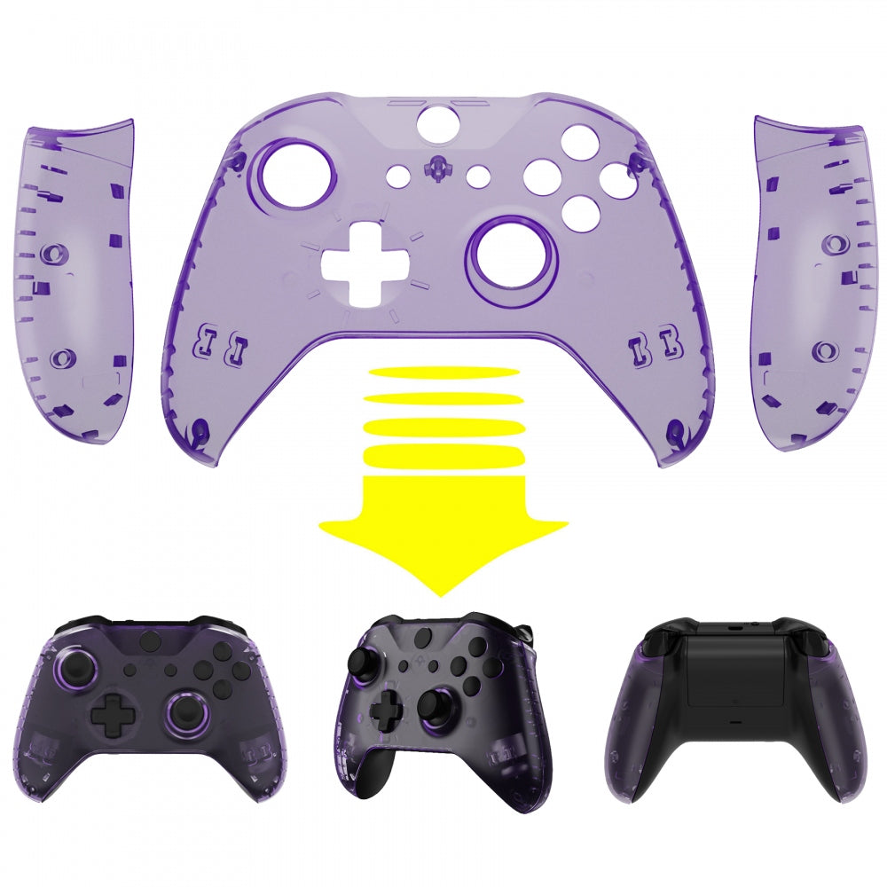 eXtremeRate Transparent Clear Atomic Purple Faceplate Side Rails